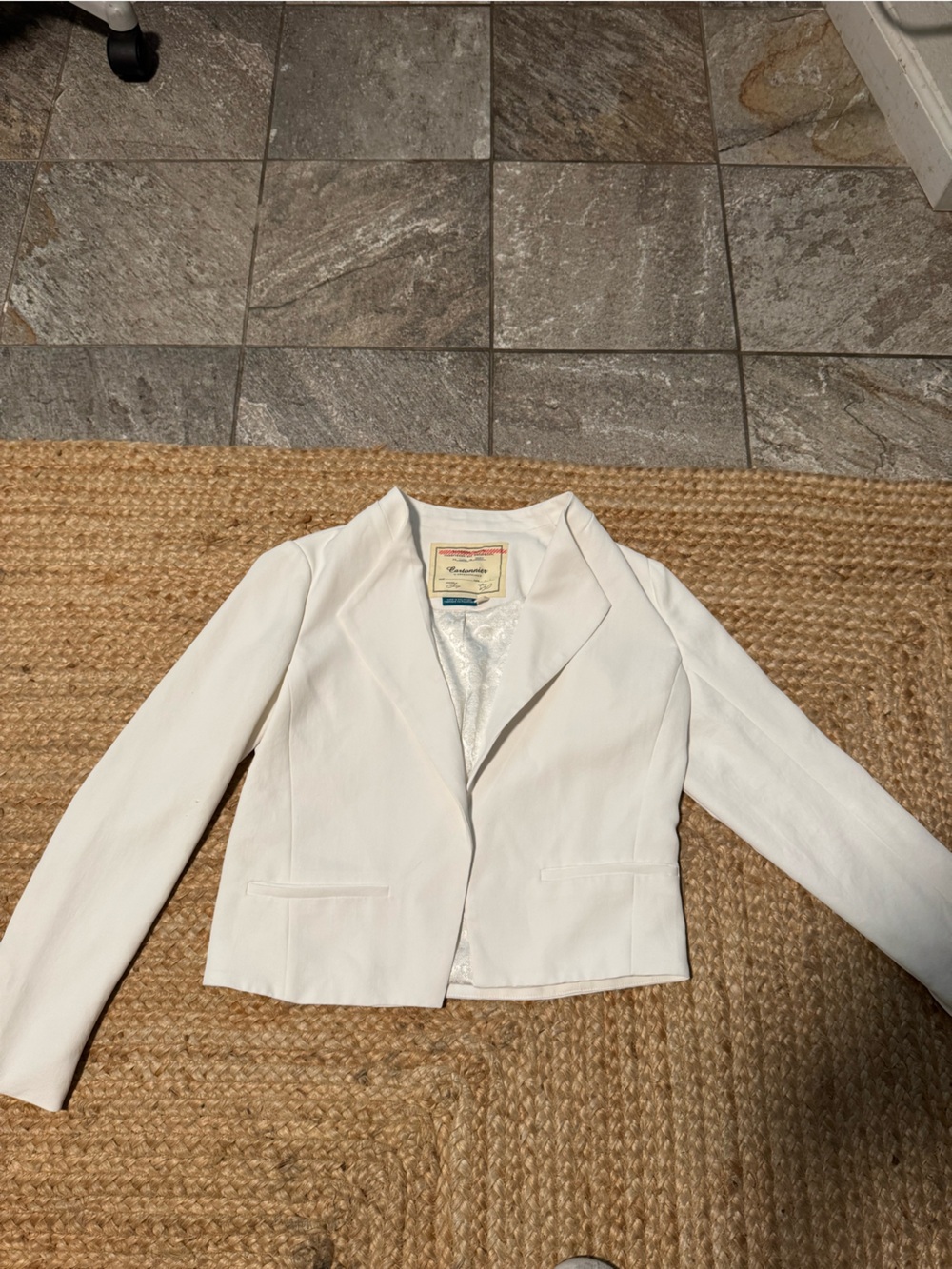 Cartonnier White Cropped Blazer - Tailored Open Front Jacket